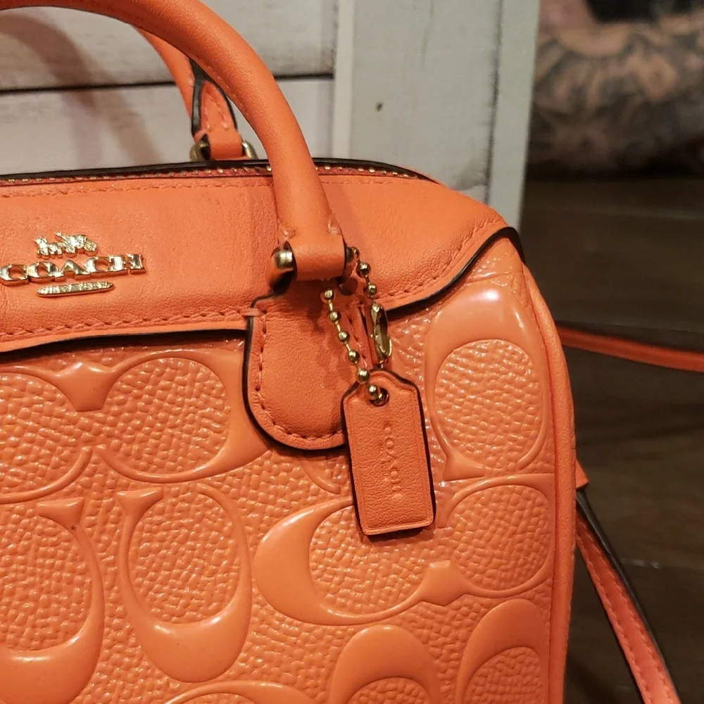 Coach Orange Leather Satchel with Embossed Design - Picture 2 of 6